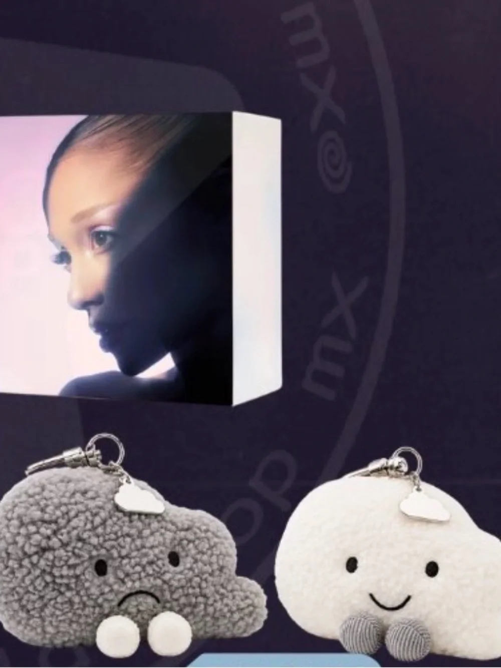 Ariana Grande Fragrances Stormy Cloud 9 Plush Metal Novelty Keyring Gray White